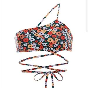 AGUA BY AGUA BENDITA AZUCENA LA FANIA FLORAL TIE-WAIST BIKINI TOP Size XS